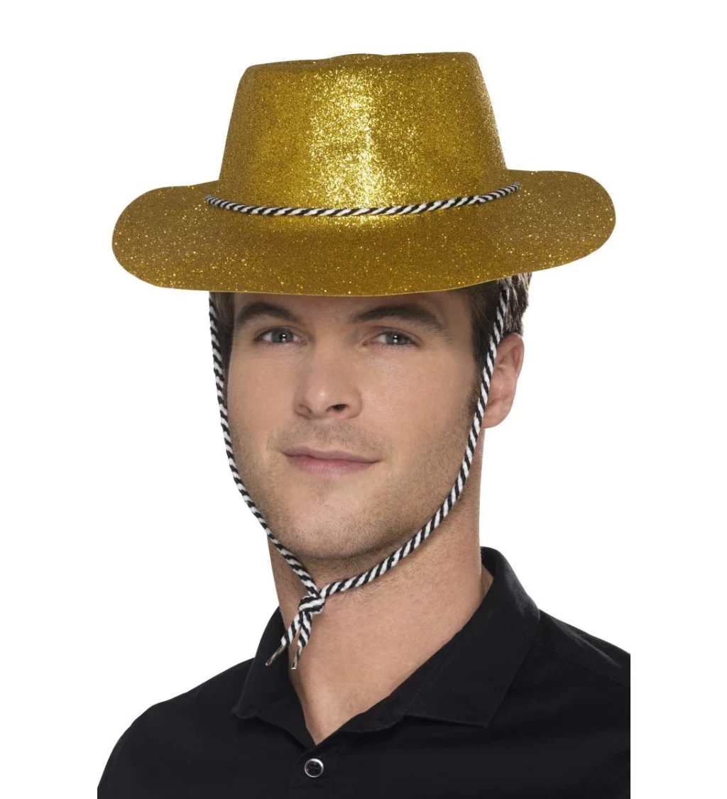 Zlatý glitter klobouk Kovboj
