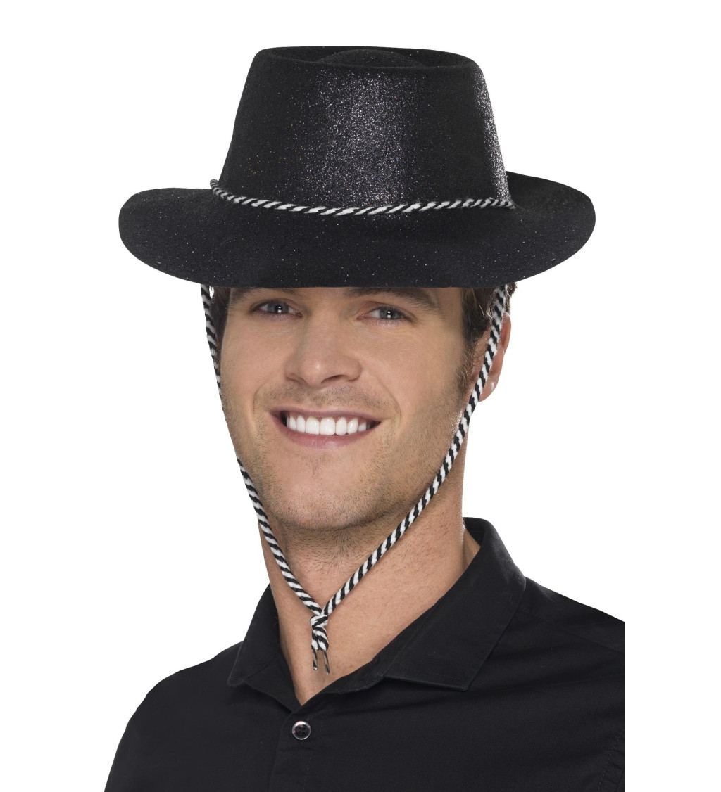 Černý glitter klobouk Kovboj
