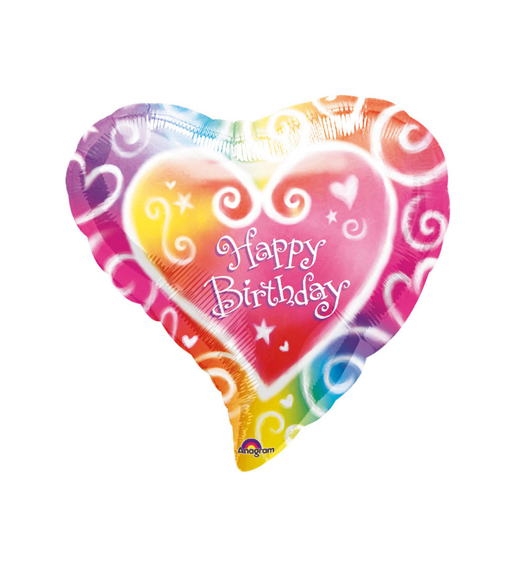 Foliový narozeninový balónek - barevné srdce