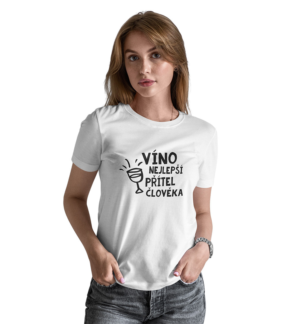 Dámské triko bílé Víno nejlepší přítel člověka