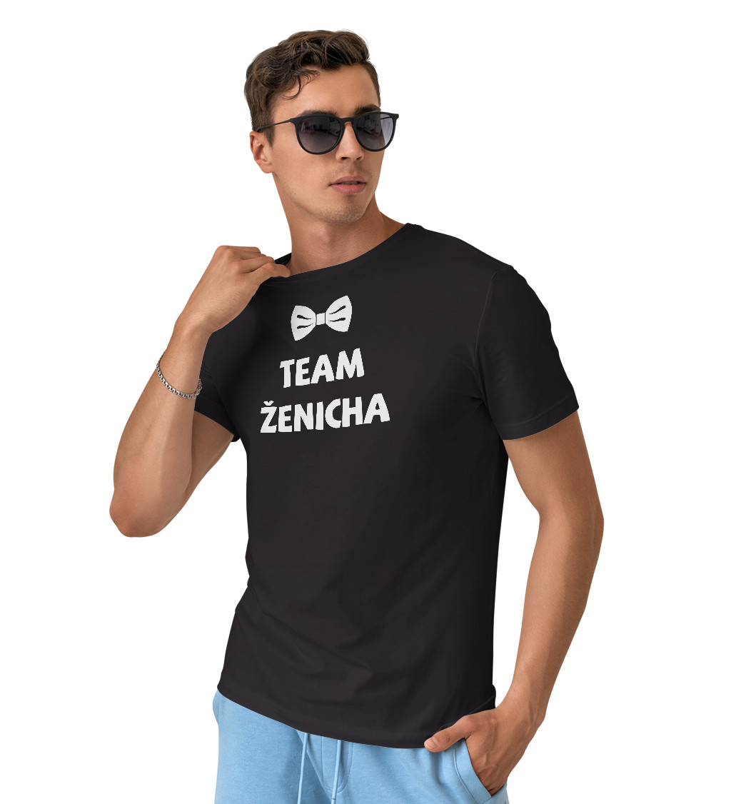Tričko Team Ženicha s motýlkem - černé