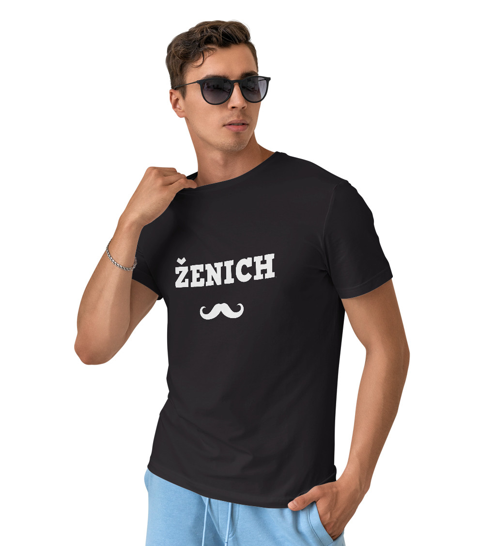 Tričko Ženich s knírem - černé