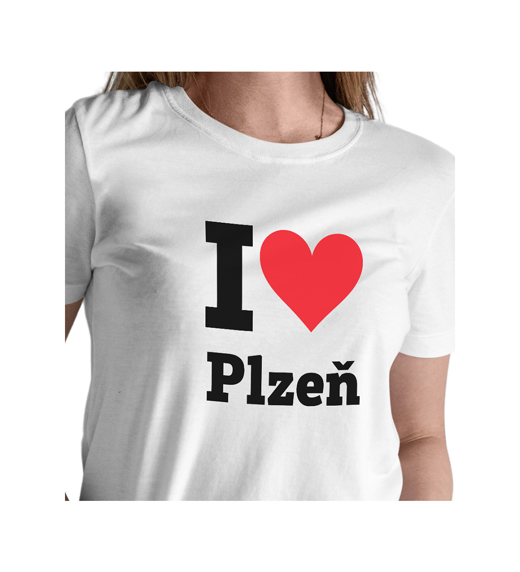 Dámské bílé triko - I love Plzeň
