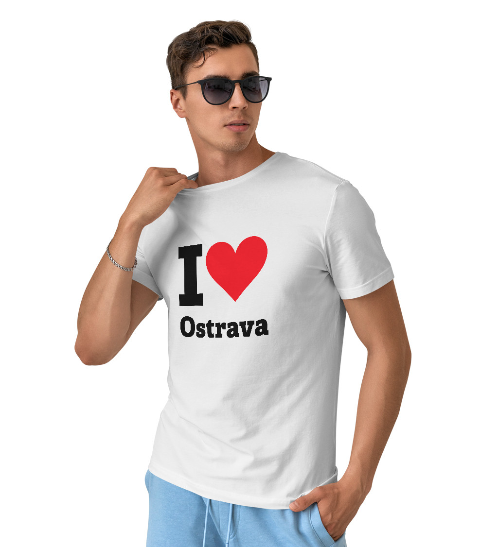 Pánské bílé triko - I love Ostrava