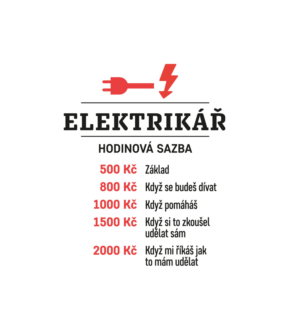 Pánské triko bílé - Elektrikář