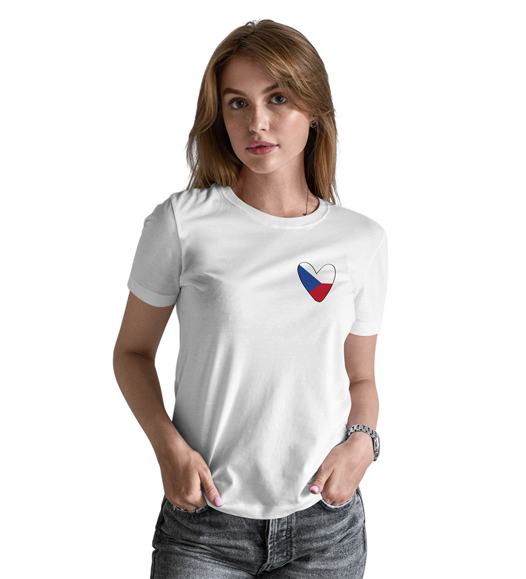 Dámské triko bílé - Srdce Česko