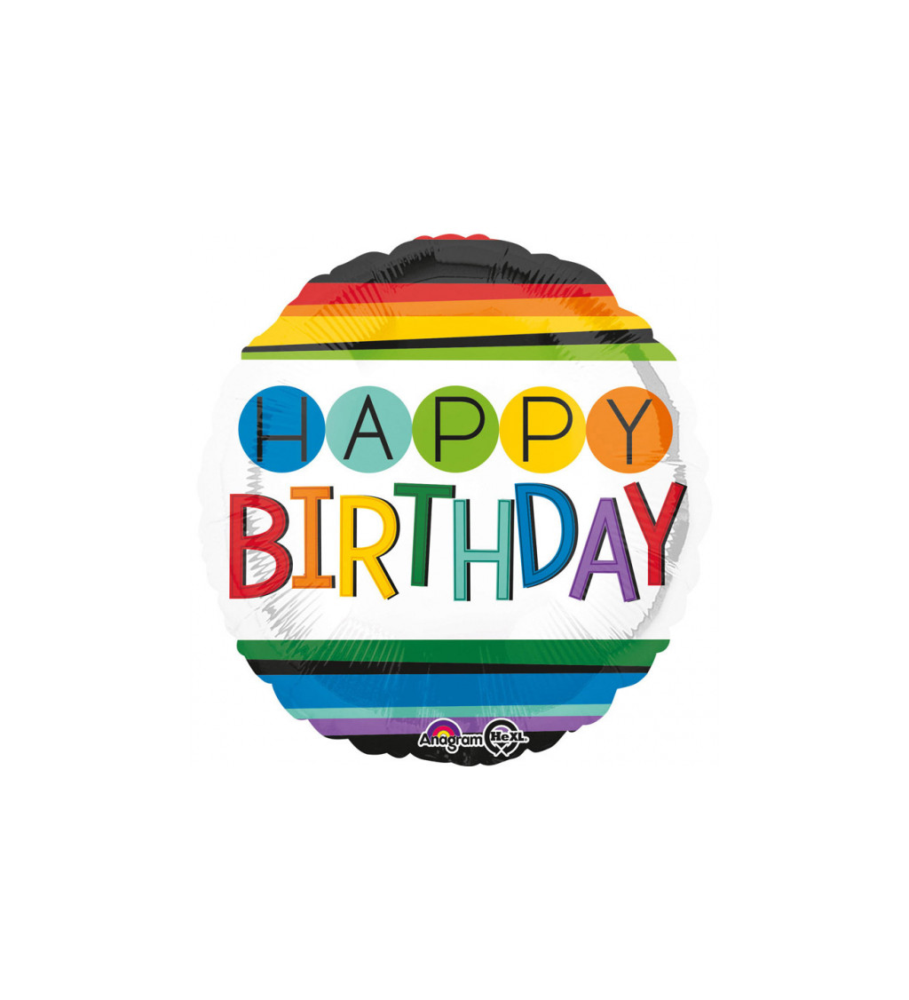 Fóliový balón Happy Birthday - barevný