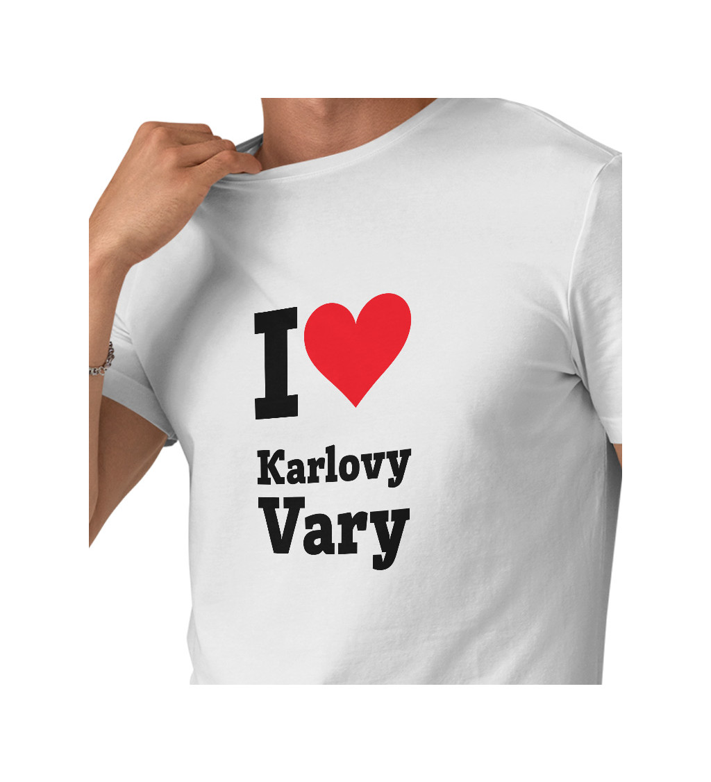 Pánské triko bílé - I love Karlovy Vary