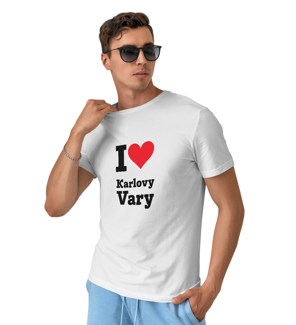 Pánské triko bílé - I love Karlovy Vary
