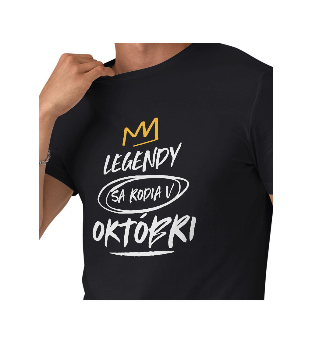 Pánske tričko čierne Legendy sa rodia v októbri M