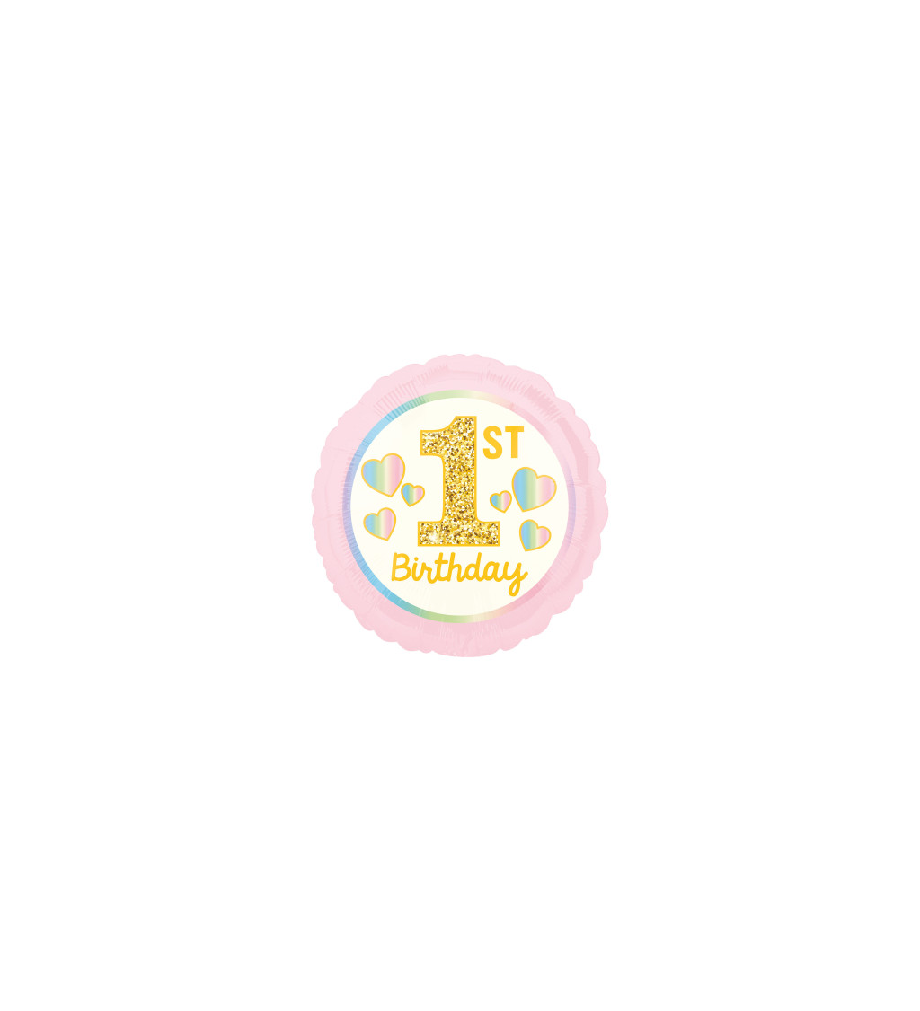 Růžový balón 1st Birthday