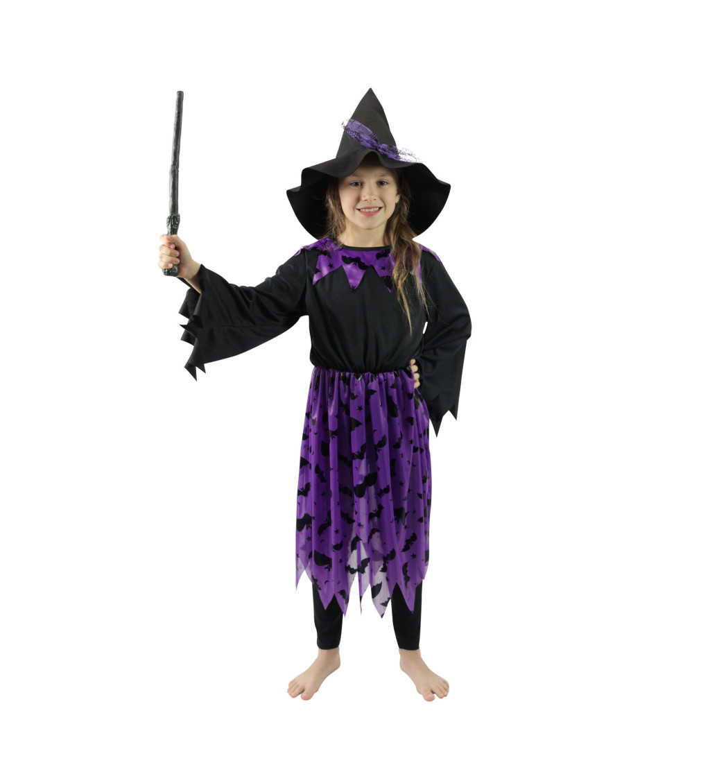 Dětský kostým - čarodějnice, šaty a klobouk