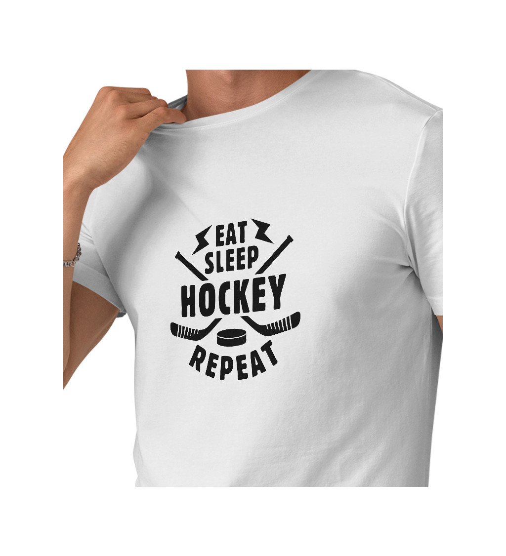 Pánské tričko bílé Eat sleep hockey repeat S