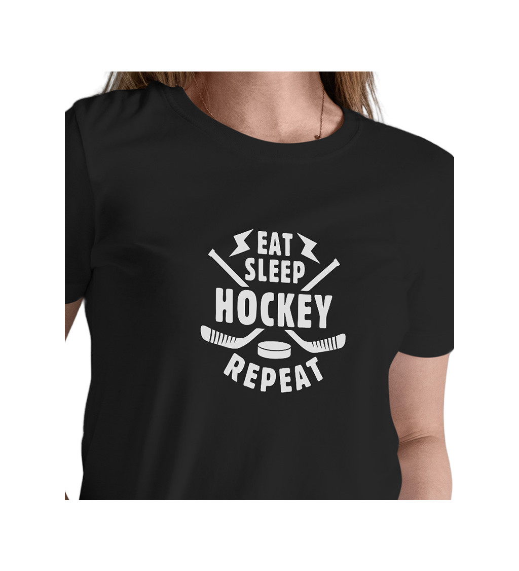 Dámské tričko černé Eat sleep hockey repeat XS