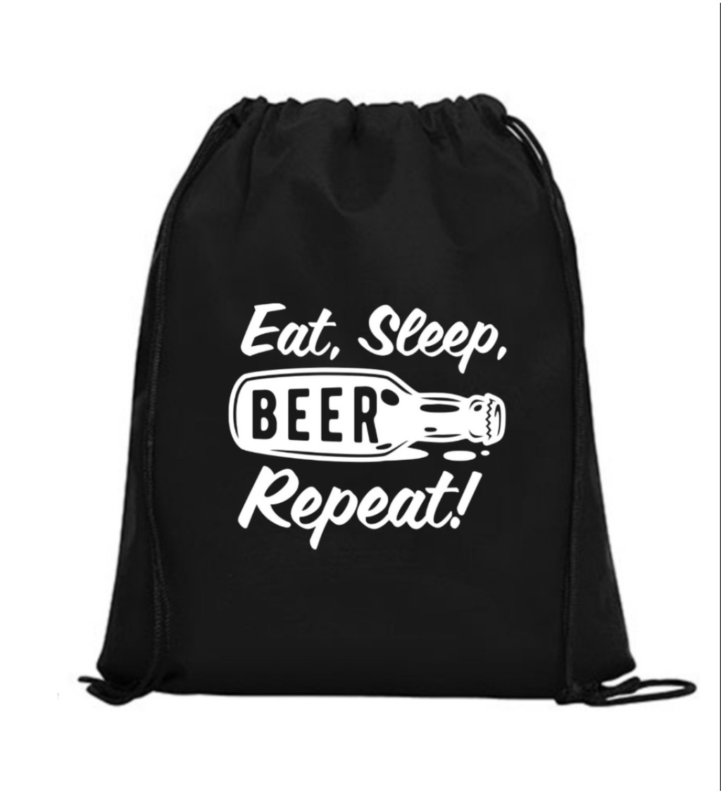 Vak na záda - Eat sleep beer repeat, láhev, 36x42 cm, bílý