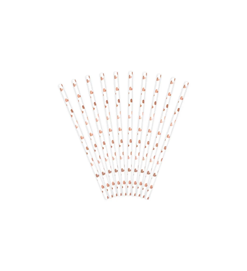Bílá brčka s rose gold srdíčky