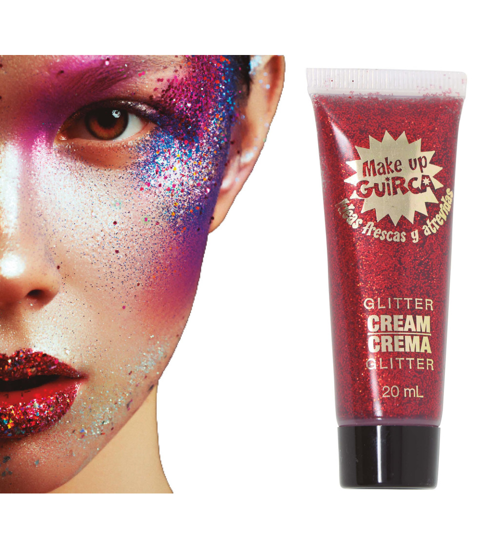 Třpytivý krémový make-up - červený