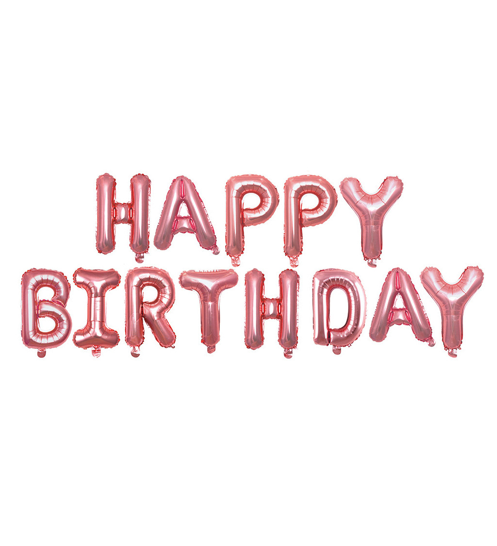 Fóliový balónek Happy birthday nápis - rosegold