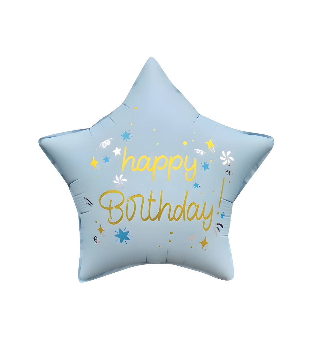 Fóliový balónek - "Happy birthday" hvězda, modrá