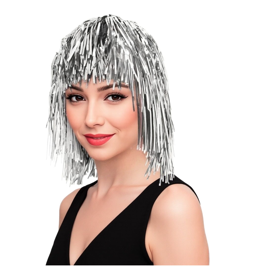 Dámská paruka - metalická stříbrná