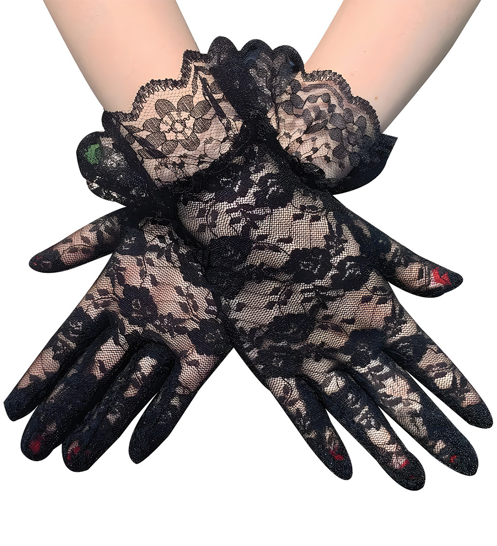 Krátké rukavice s krajkou - černé