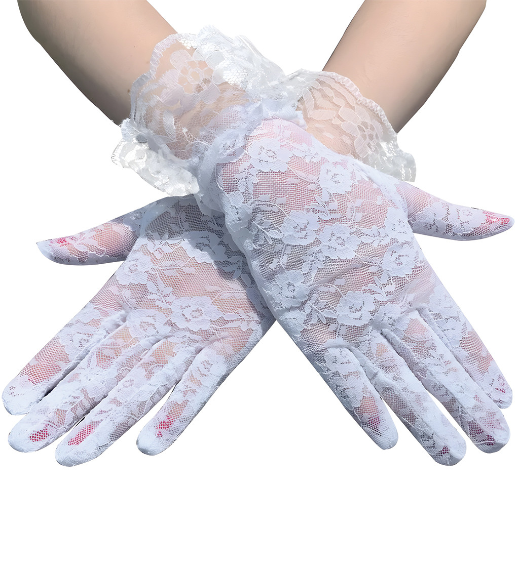 Krátké rukavice s krajkou - bílé