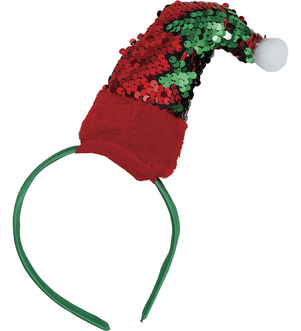 Vánoční čelenka - s flitrovou čepicí