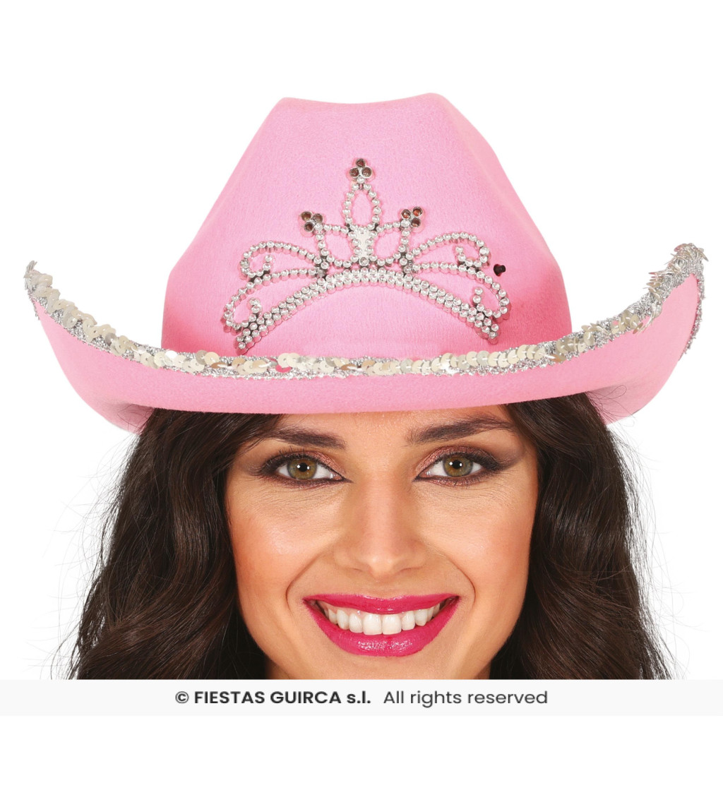 Růžový kovbojský klobouk - s korunkou