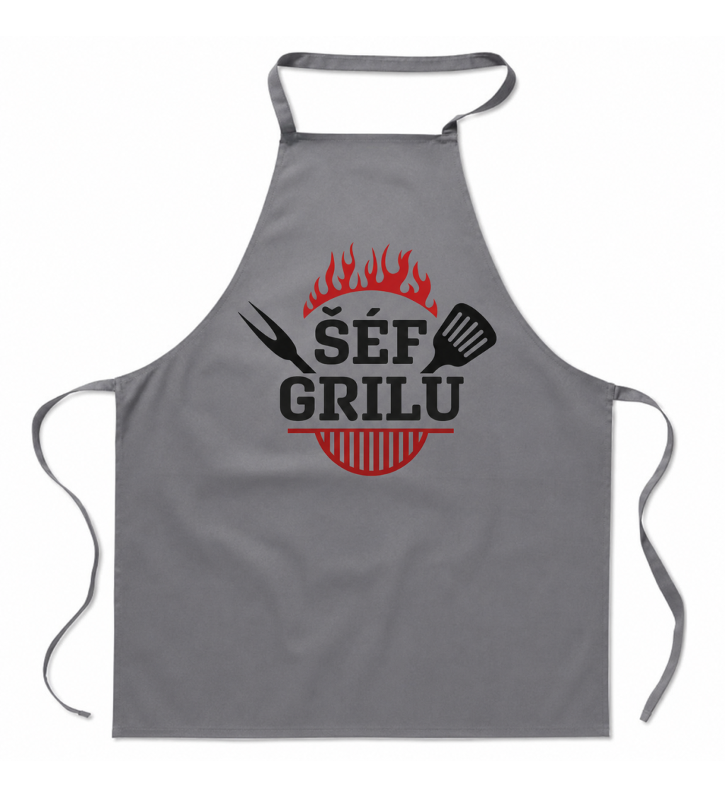 Zástěra šedá s nápisem Šéf grilu