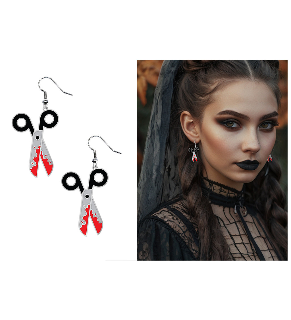 Náušnice – nůžky zakrvácené