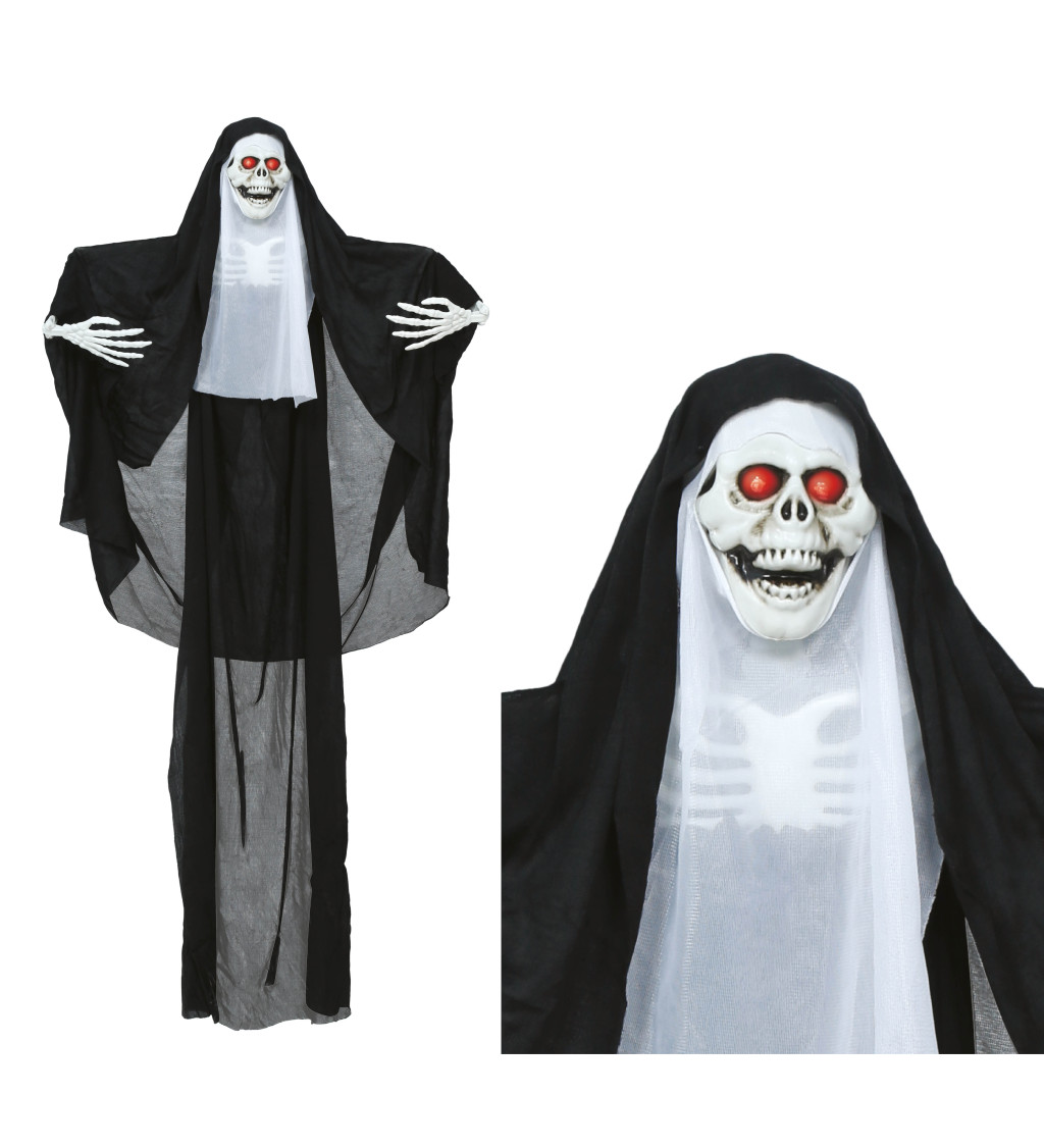 Závěsná halloweenská jeptiška se světlem – 115 cm