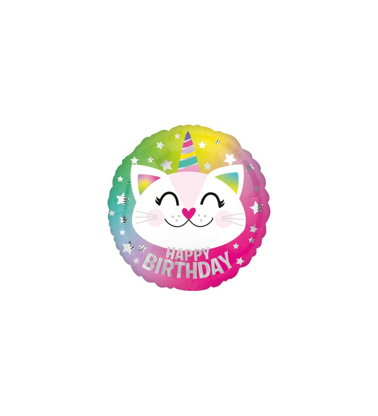 Fóliový balónek - happy birthday - kočka