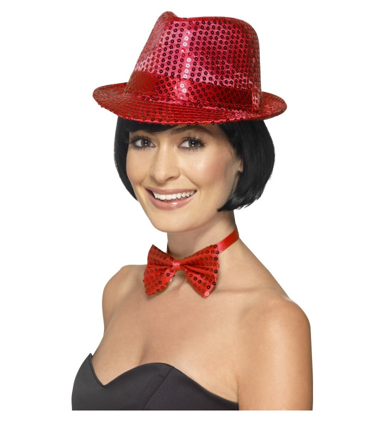 Červený třpytivý glitter klobouk