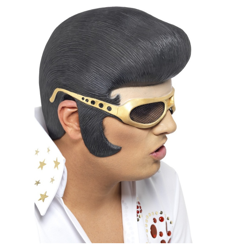 Pánská paruka Elvis se zlatými brýlemi gumová