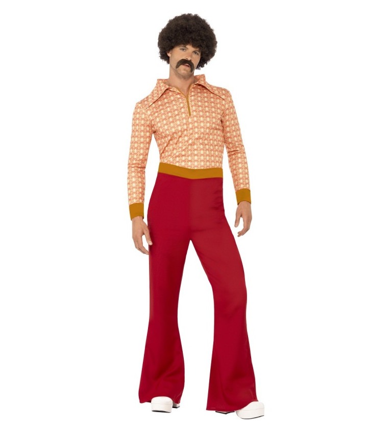 Pánský kostým 70. léta oranžovo-červený
