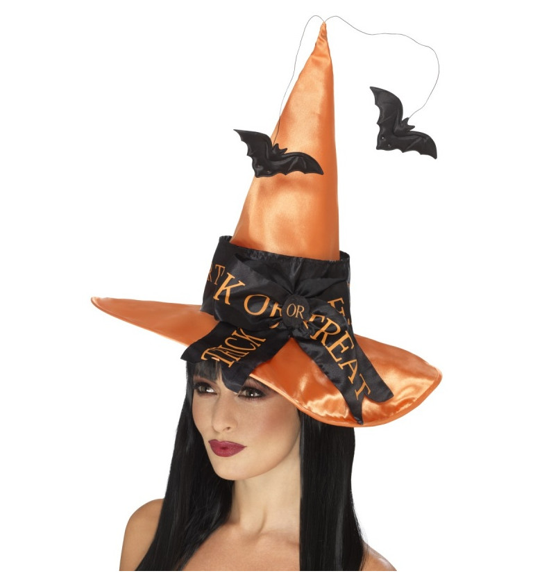 Oranžový klobouk s netopýry