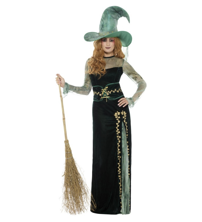 Dámský kostým čarodějnice - zelený samet