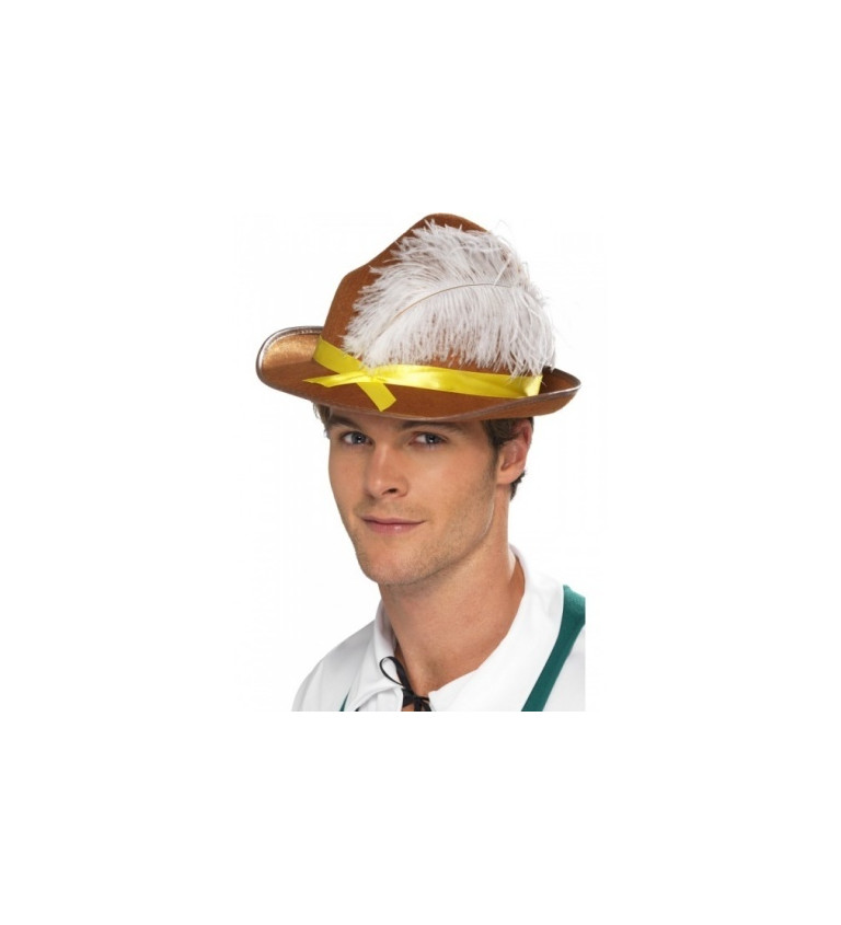 Bavorský klobouk s peřím - hnědý