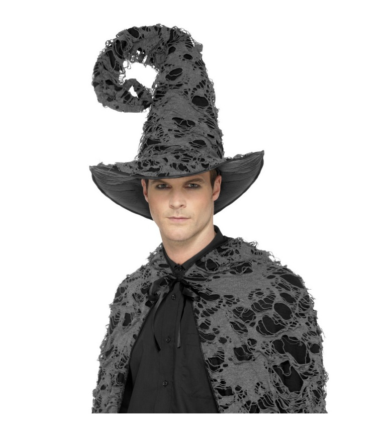 Čarodějnický černo-šedý klobouk 