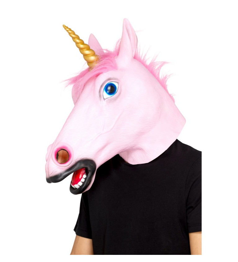 Růžová latexová hlava Jednorožec