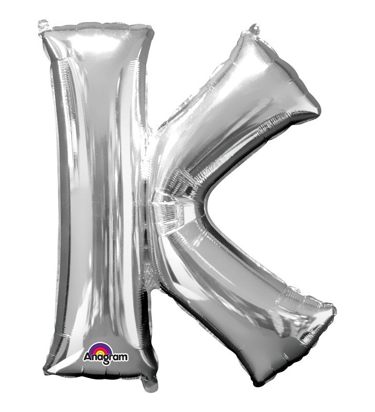 Stříbrný fóliový balónek písmeno K