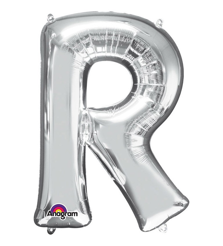 Stříbrný fóliový balónek písmeno R