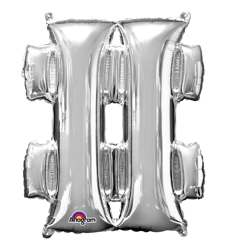 Stříbrný fóliový balónek symbol "#"
