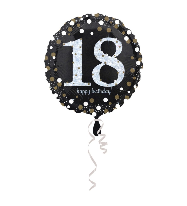 Zlato-stříbrný fóliový balónek s číslem 18