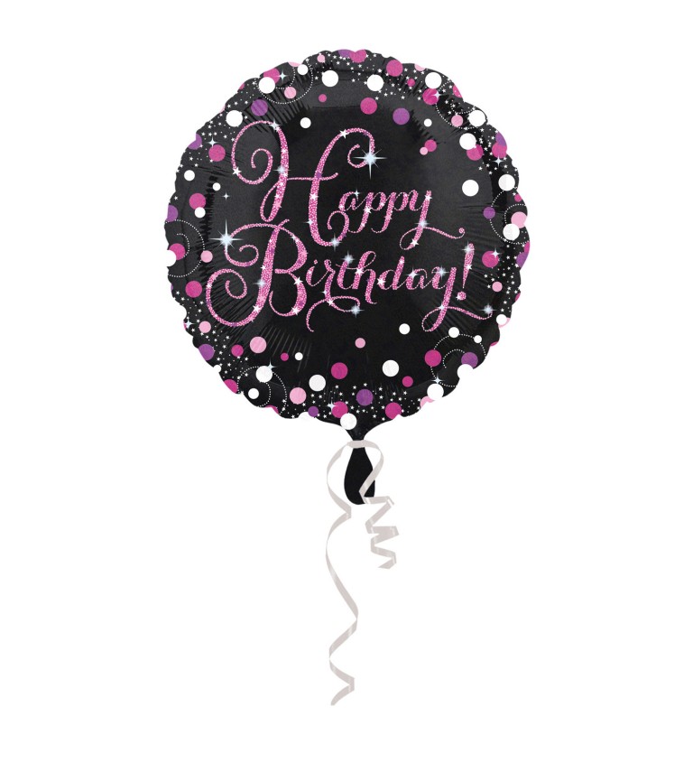 Růžový fóliový balónek Happy Birthday
