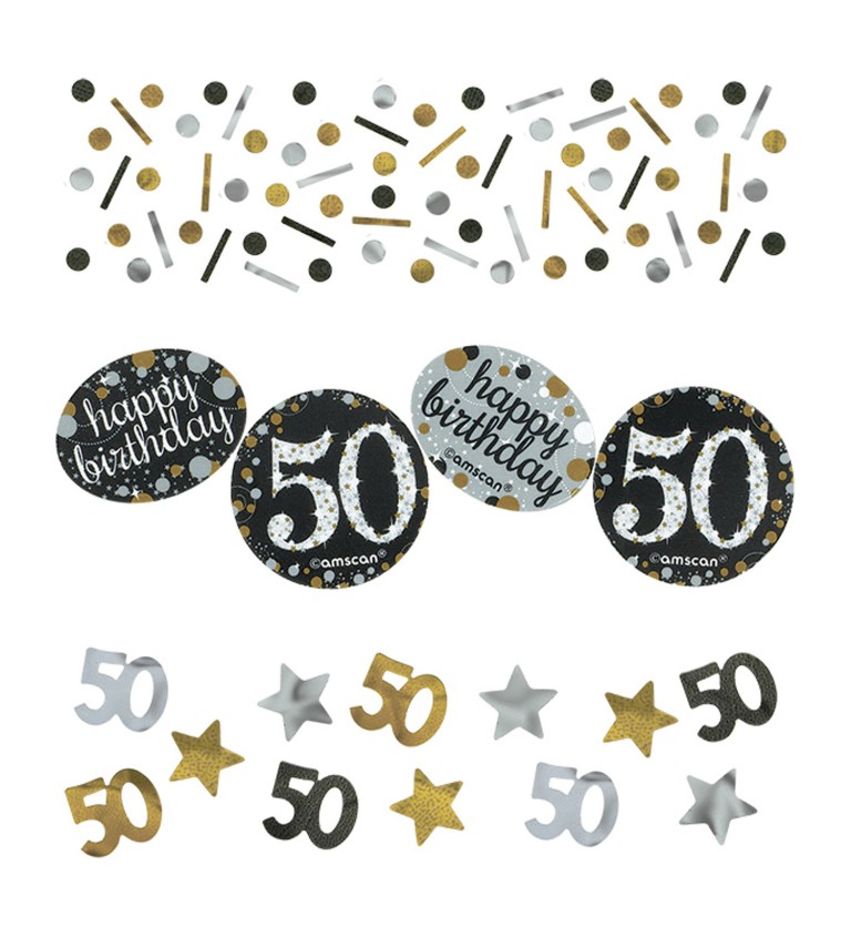 Zlato-stříbrné narozeninové konfety 50