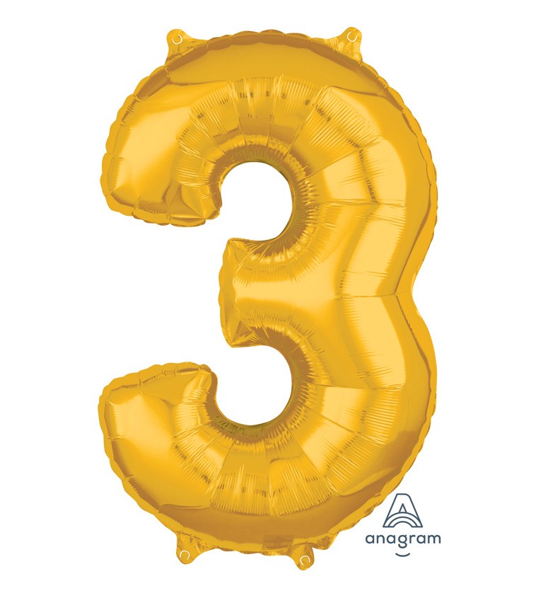 Číslo 3 zlatý fóliový balónek