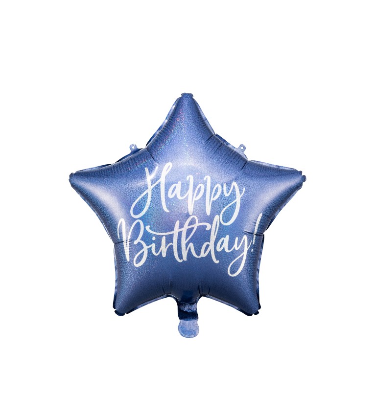 Fóliový balónek Happy Birthday- modrá hvězda