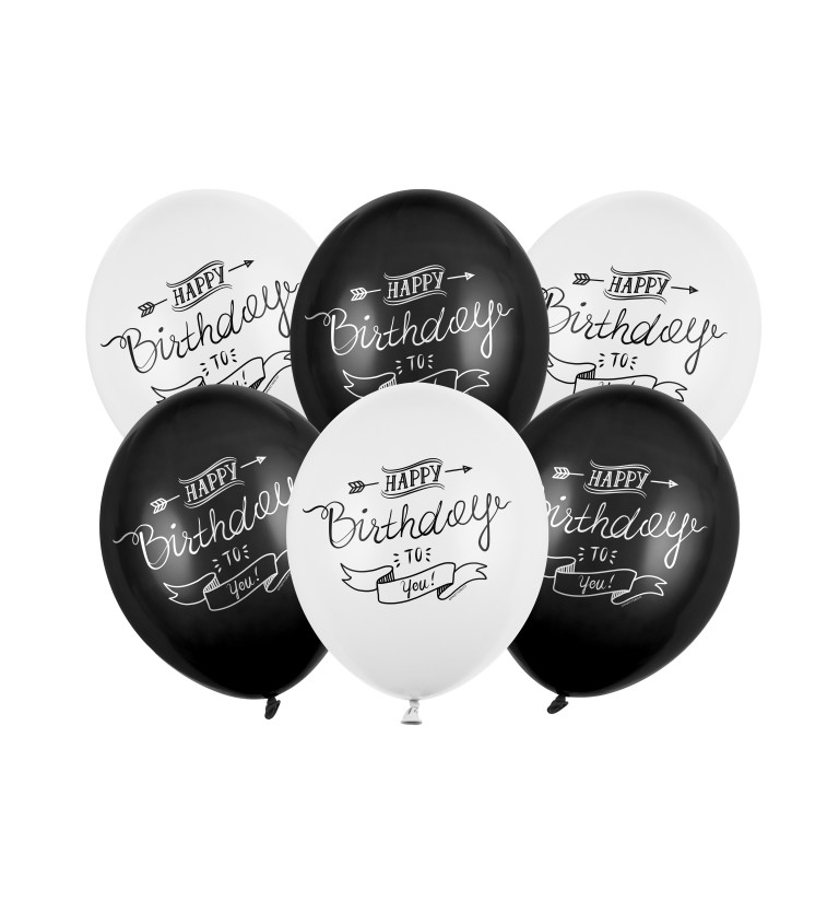 Balónky Happy Birthday černé a bílé