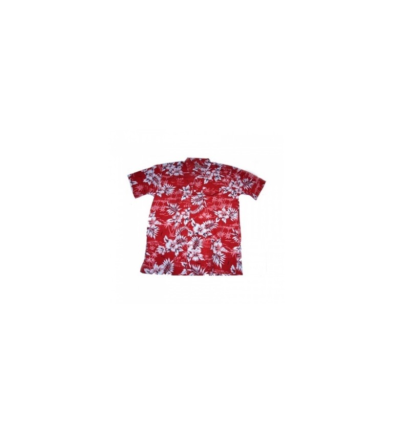 Havajská košile - Červená s bílými květy